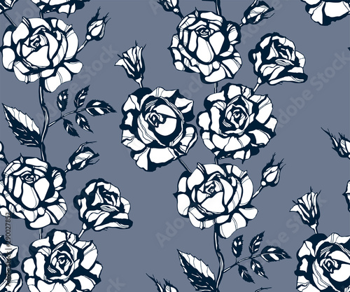 Seamless floral pattern with roses hand drawing decorative background. Vector Illustration. Print for textile, cloth, wallpaper, scrapbooking