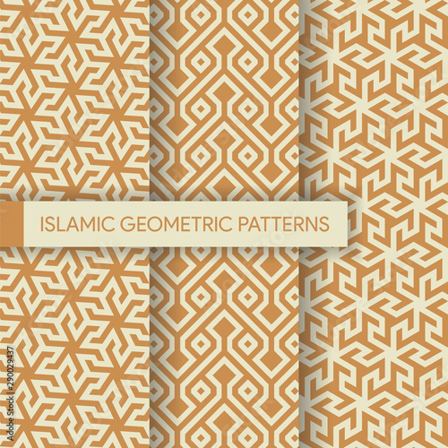 Seamless Geometric Patterns Texture Collection, Islamic Style Pattern Background Textures Set