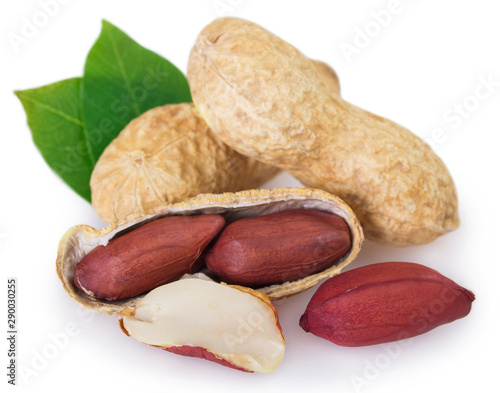 Raw peanut on white background