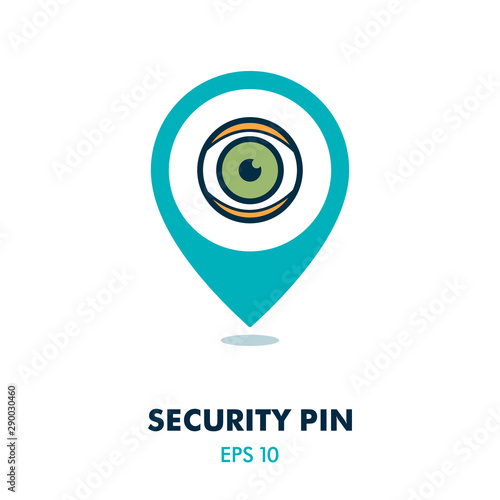 Iris scan pin map icon. Eye scanning