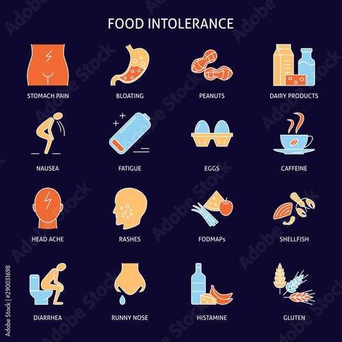 Food allergy icon set in colored line style