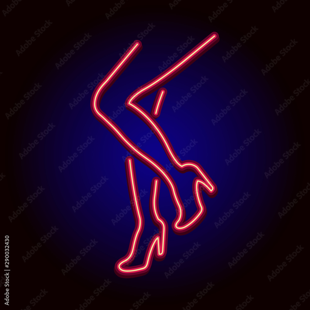 Neon female legs. Retro template sign for night club, store, posters, banners. Neon female legs. Retro template sign for night club, store, posters, banners.