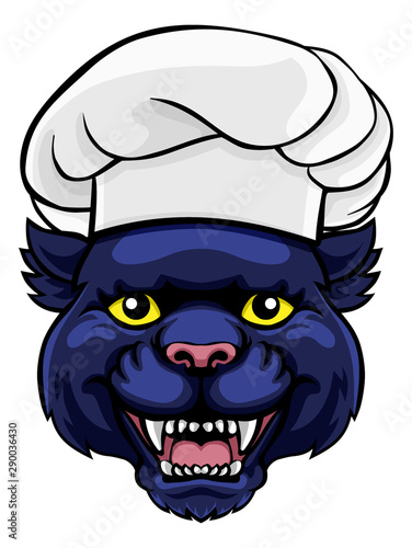 A friendly panther chef mascot cartoon character