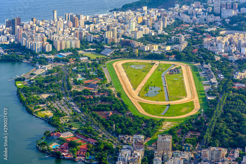 Aerial view of jockey club and Leblon in Rio de Janeiro, Brazil. Cityscape of Rio de Janeiro