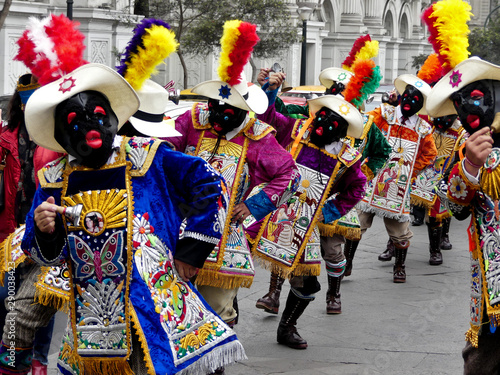 LIMA, PERÚ - AUGUST, 30, 2019: Traditional costumes in the streets of Lima during the celebration of Santa Rosa de Lima's day.