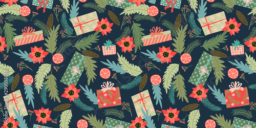 Christmas and Happy New Year seamless pattern. Vector design template.