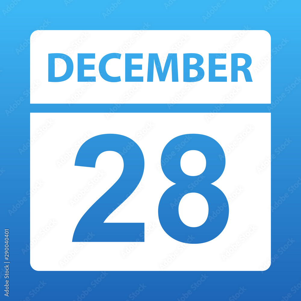 December 28. White calendar on a colored background. Day on the calendar. Twenty-eighth of december. Illustration. December 28. White calendar on a colored background. Day on the calendar. Twenty-eighth of december. Illustration.