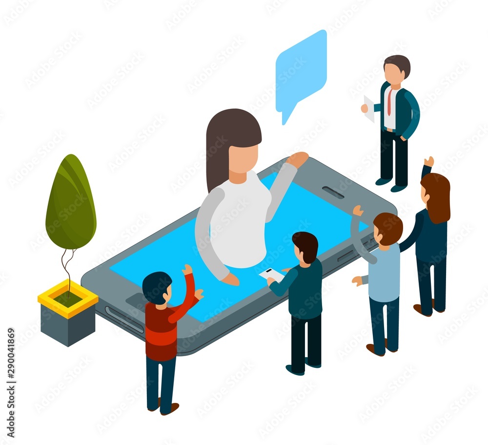 Chatbot concept. Isometric artificial intelligence. Vector people chatting with chat bot app. Chat bot service, ai help app illustration Chatbot concept. Isometric artificial intelligence. Vector people chatting with chat bot app. Chat bot service, ai help app illustration