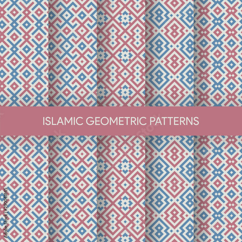 Seamless Geometric Pattern Textures Collection, Islamic Style Patterns Background Texture Set