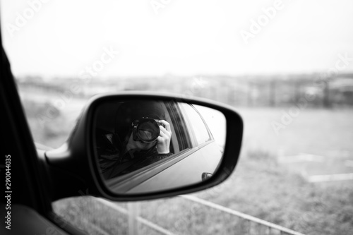 B/W Car Mirror Selfie © Daniel