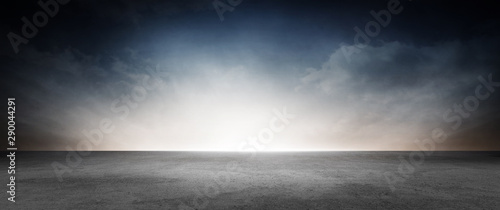 Dark Street Floor Background with Dramatic Sky for Car or Product Placement and Presentation