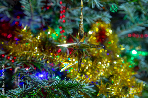 Beautiful christmas tree with decorative chritmas toys