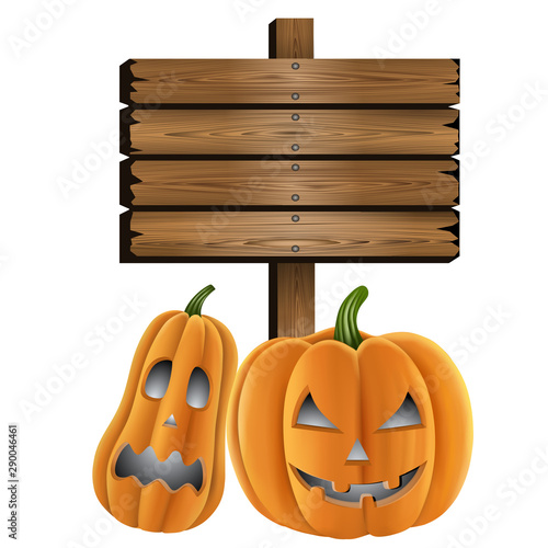 halloween wooden sign copy space with pumpkins