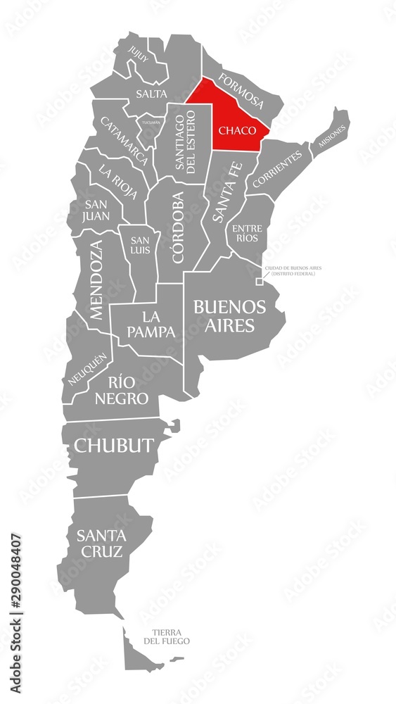 Chaco red highlighted in map of Argentina