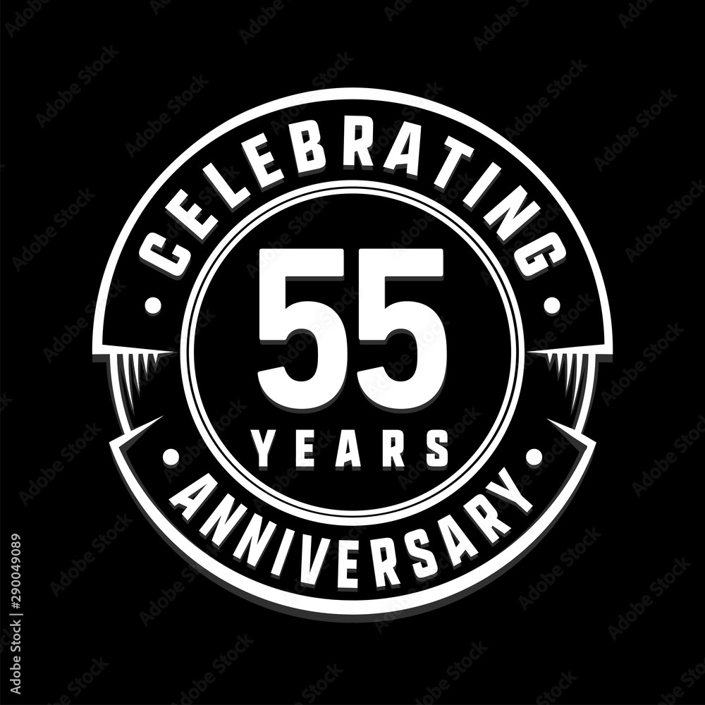 Celebrating 55th years anniversary logo design. Fifty-five years logotype. Vector and illustration.