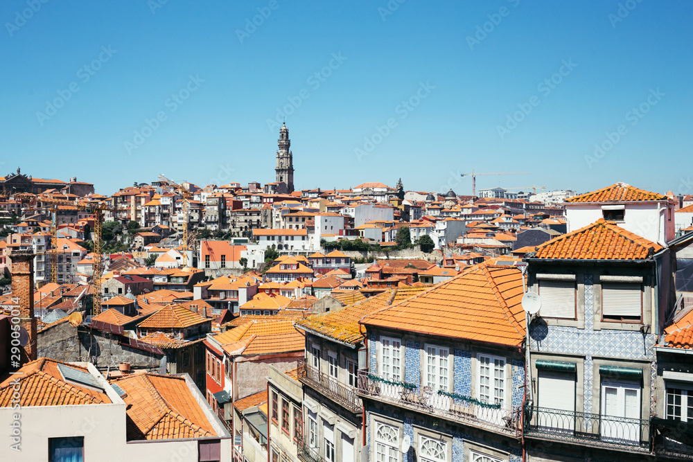 View of the old city of Porto, Portugal. Houses and roofs.