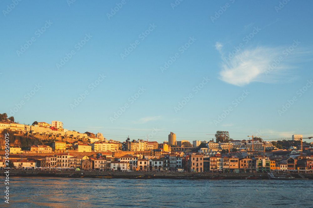 View on Vila Nova De Gaia from Porto across river Douro.