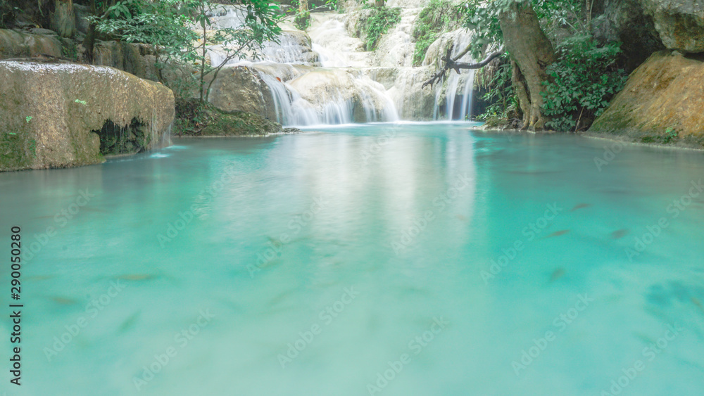 Naklejka premium Arawan waterfall in kanchanaburi's forest of Thailand.