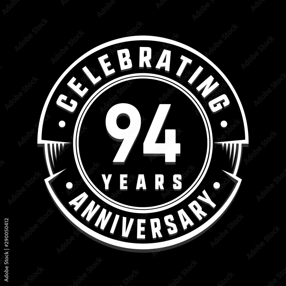 Celebrating 94th years anniversary logo design. Ninety-four years logotype. Vector and illustration.