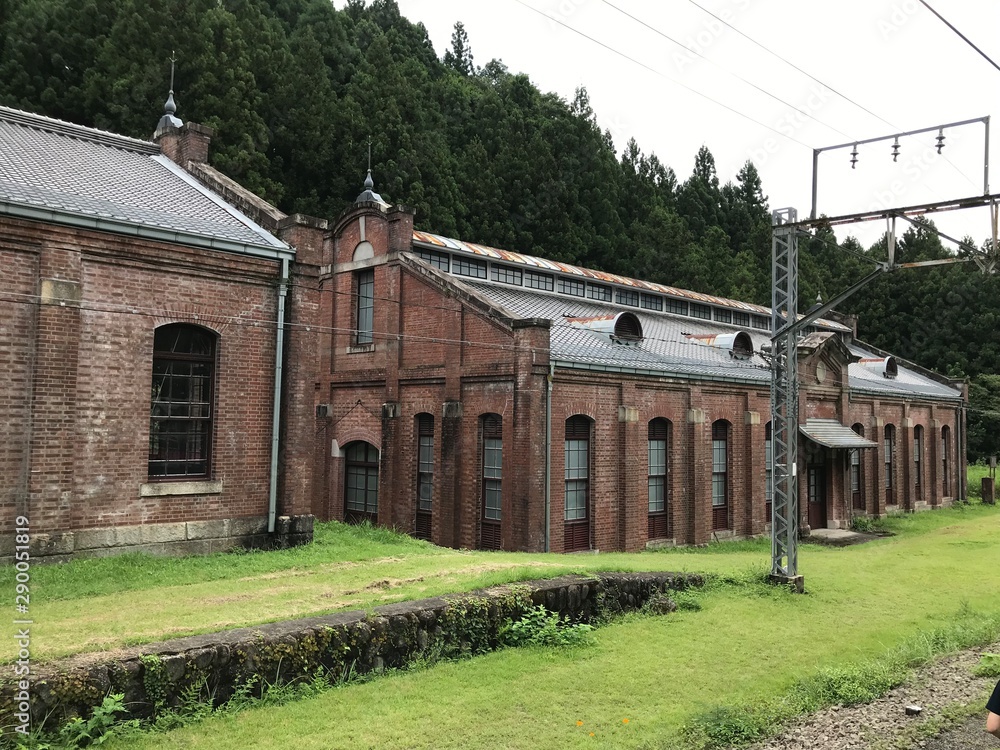 Old Red Brick Electric Power Substation for Railway in Mountains in Japan