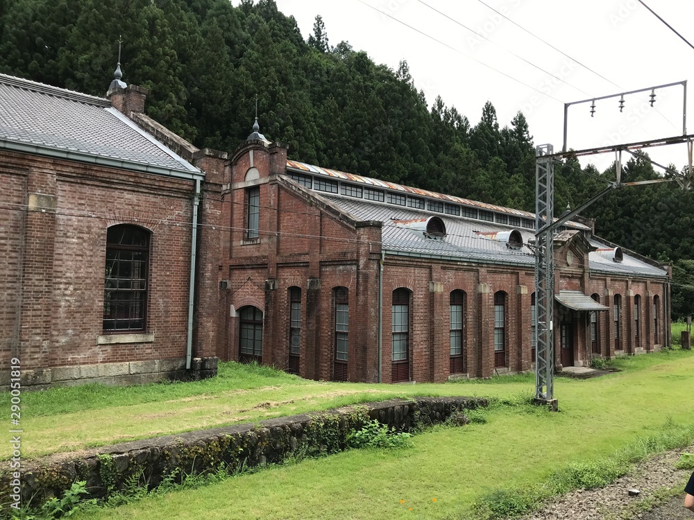 Old Red Brick Electric Power Substation for Railway in Mountains in Japan Old Red Brick Electric Power Substation for Railway in Mountains in Japan
