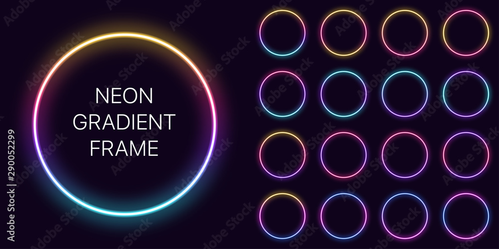 Neon gradient circle Frame with copy space. Templates set of Neon ...