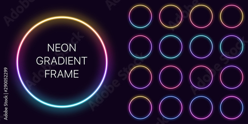 Neon gradient circle Frame with copy space. Templates set of Neon gradient round Border