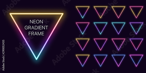 Neon gradient triangle Frame with copy space. Templates set of Neon gradient triangular Border