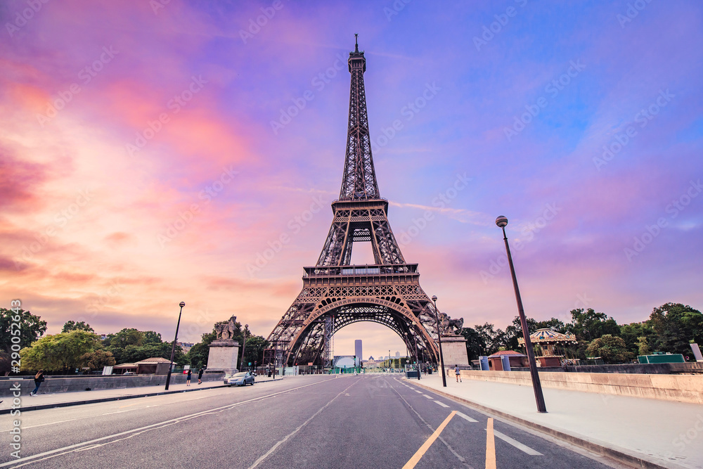 The symbol of Paris and all of France is the elegant and unique Eiffel tower. Photo Taken in the area of Trocadero square during the blue hour before dawn