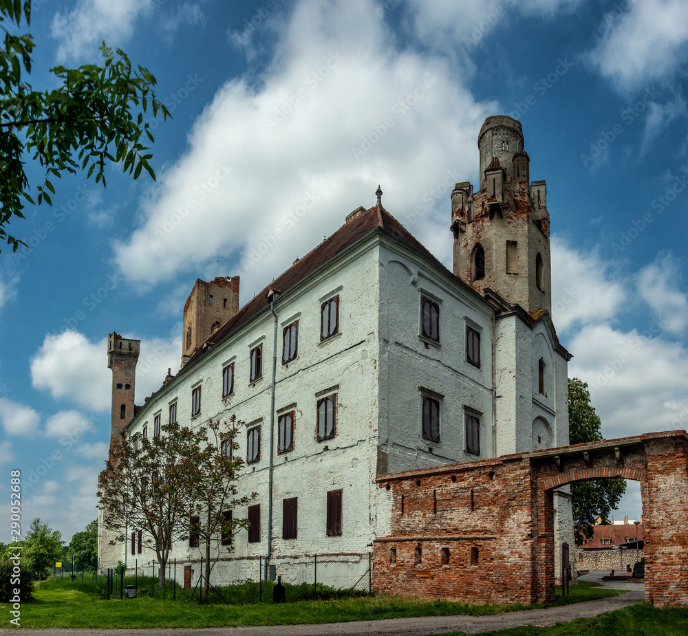 Side view of castle in Breclav town in South Moravian Region of Czech Republic