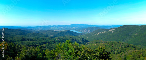 Panoramic view of the Danube Bend (Dunakanyar) with the Transdanubian Mountains at Dobogoko, Hungary