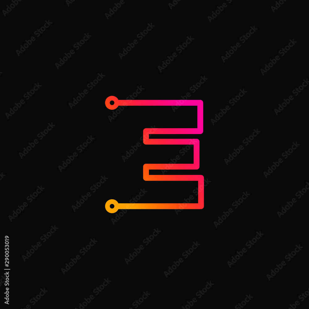 Letter E logotype monoline Technology, digital, electronics, chip, connection concept. Modern Logo Technology for Business. Logotypes of Digital combining with circuit . - vector