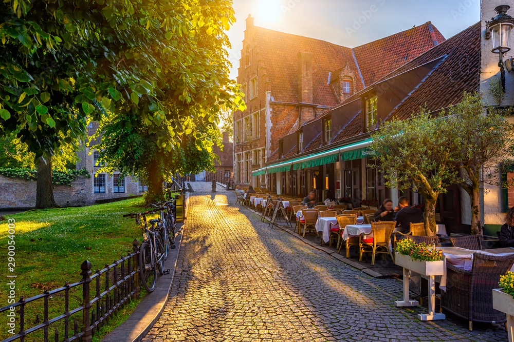 Fototapeta premium Old street of the historic city center of Bruges (Brugge), West Flanders province, Belgium. Cityscape of Bruges.