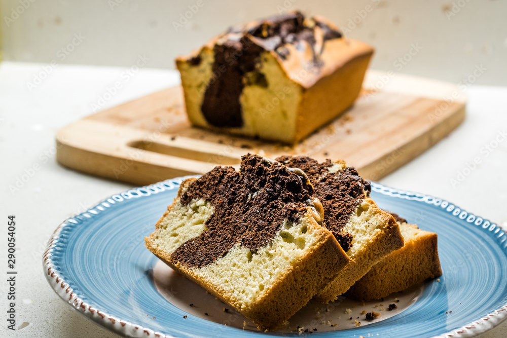 Marble Cake Slices in Plate. Ready to Eat. Marble Cake Slices in Plate. Ready to Eat.