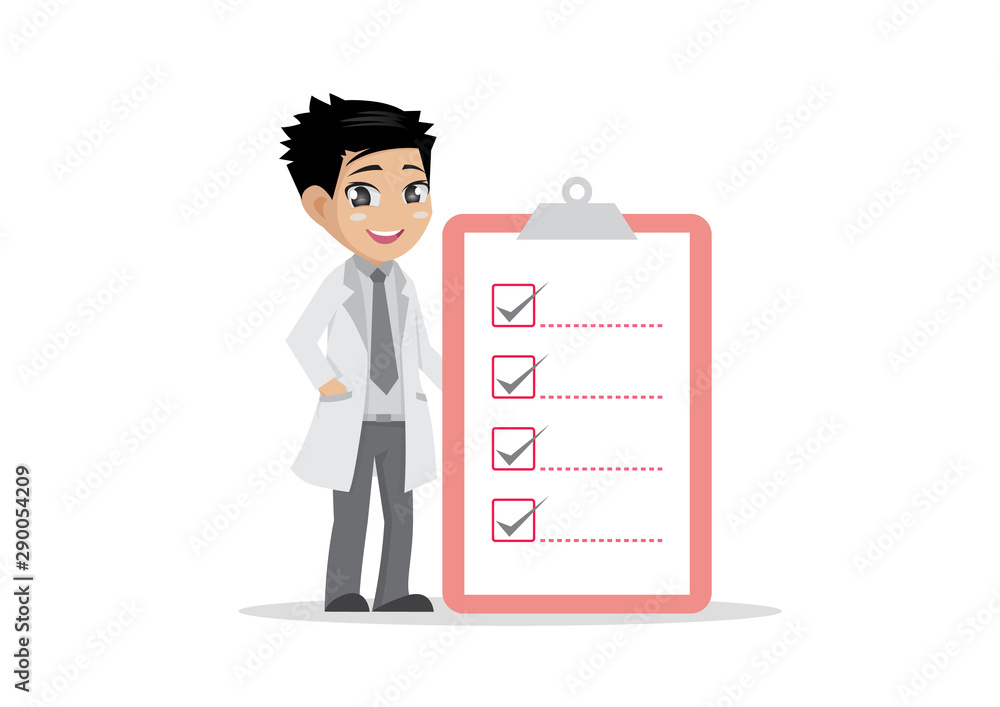 Doctor man holding Big checklist. Doctor man holding Big checklist.