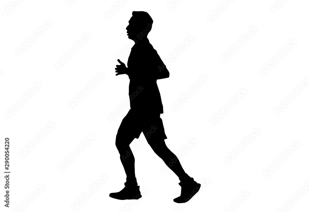 Silhouette running sport.This is men run exercise for Health At area Stadium Outdoors on white background with clipping path.