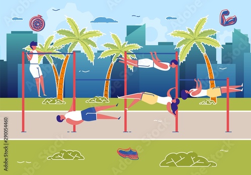 Street Workout Exercises, People Training, Summer.