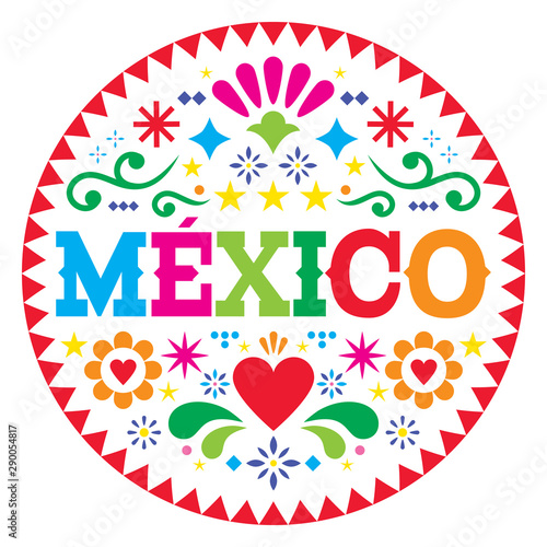 Mexico vector pattern, Mexican colorful folk art design, vibrant floral ornament