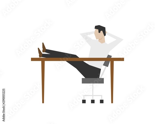 Businessman sitting with his feet on the table. Vector illustration, flat style design.