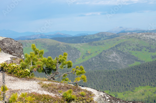 Very beautiful mountain landscape. A panoramic view from the mountain pass in Siberia