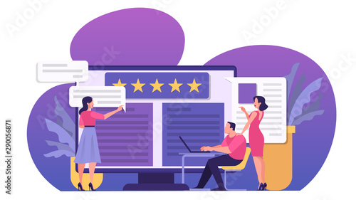 Online review concept. People leave feedback, good and bad