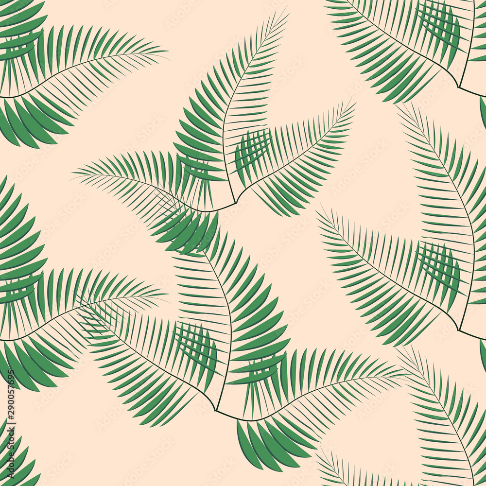 Beautiful seamless tropical jungle floral pattern background with palm leaves