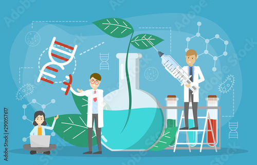 Genetic engineering concept. GMO food. Biology and chemistry