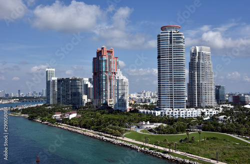 Commercial areas and apartment of the Miami South Beach, view from the cargo ship entering to the port.  © Mariusz