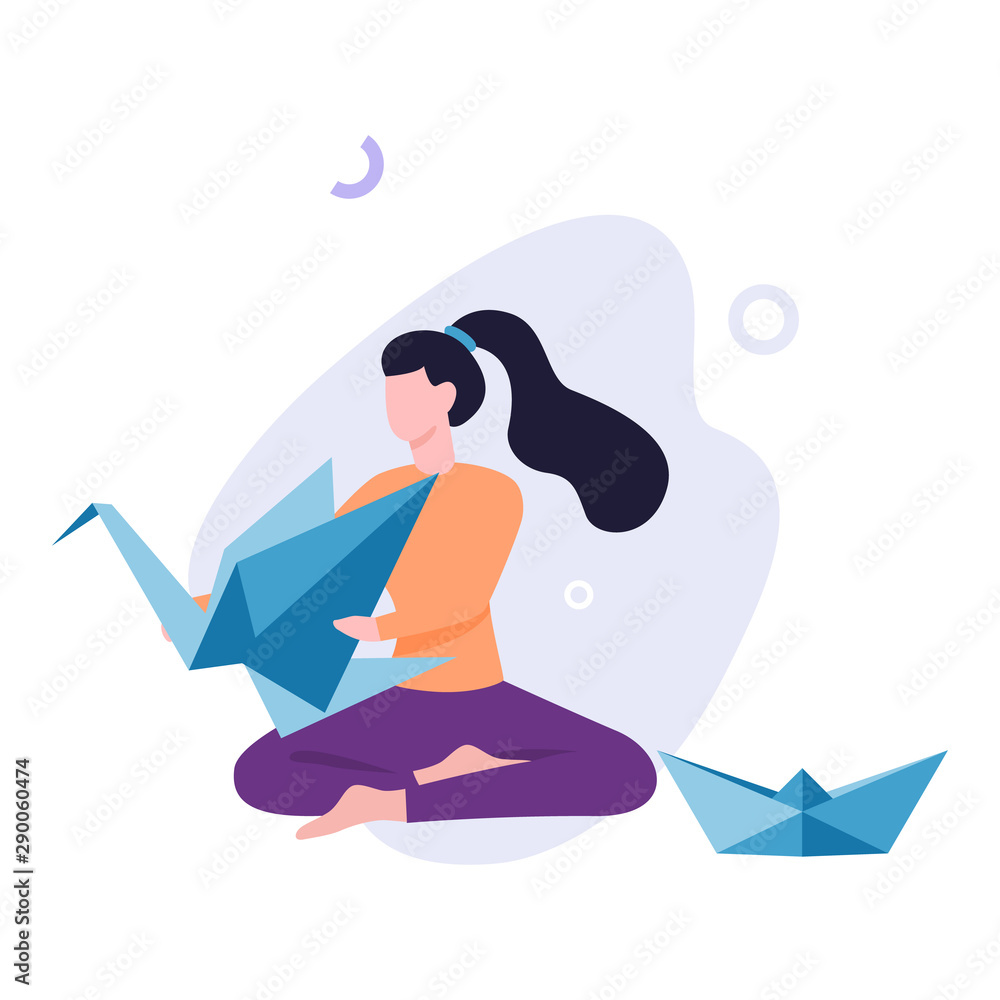 DIY concept. Woman and origami dove. Craft work DIY concept. Woman and origami dove. Craft work