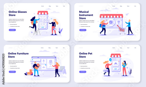Online shopping web banner concept. E-commerce and sale