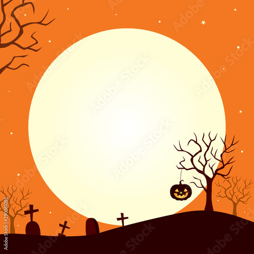 Halloween landscape background.Halloween holiday greeting card