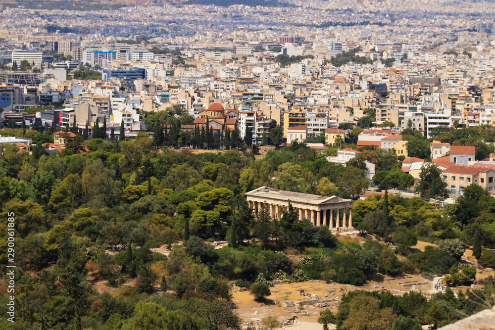 The Temple of Hephaestus and the city of Athens, Greece