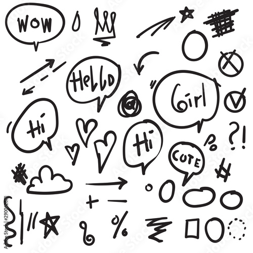 Hand drawn simple signs and arrows. with different geometric shapes. Abstract indicators for infographic element doodle