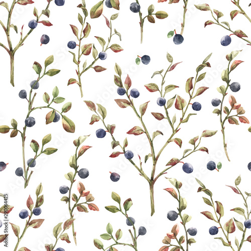 Watercolor blueberry vector pattern